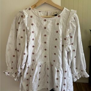 Universal Thread White Blouse with Red Floral Embroidery